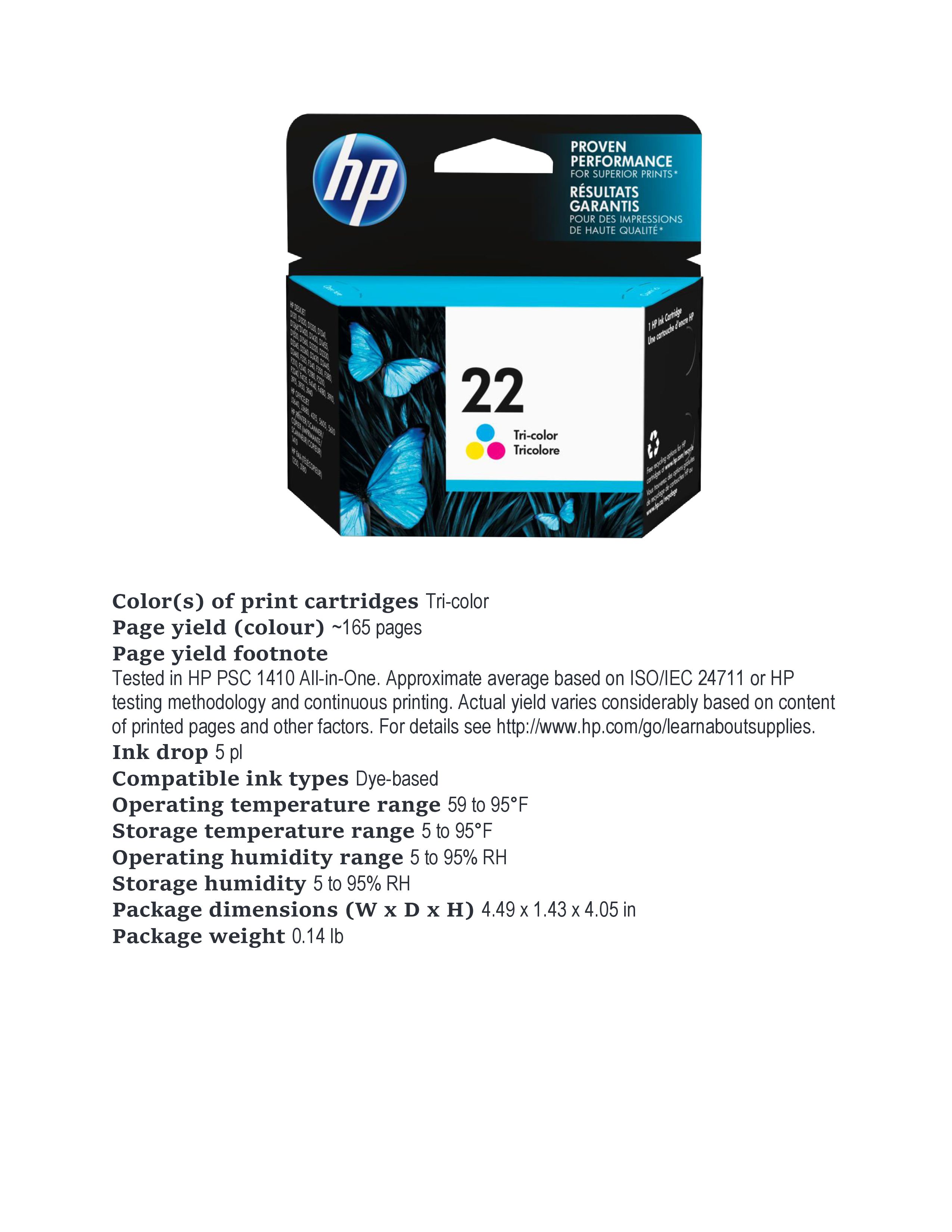 C9352 HP 22 TRI-COLOUR BLACK INKJET PRINT CARTRIDGE DJ 1410/3940/F380 ...